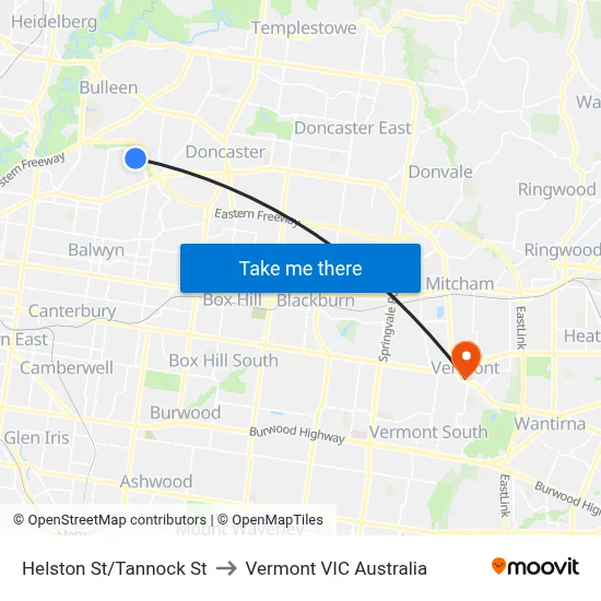 Helston St/Tannock St to Vermont VIC Australia map
