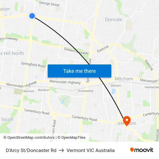 D'Arcy St/Doncaster Rd to Vermont VIC Australia map
