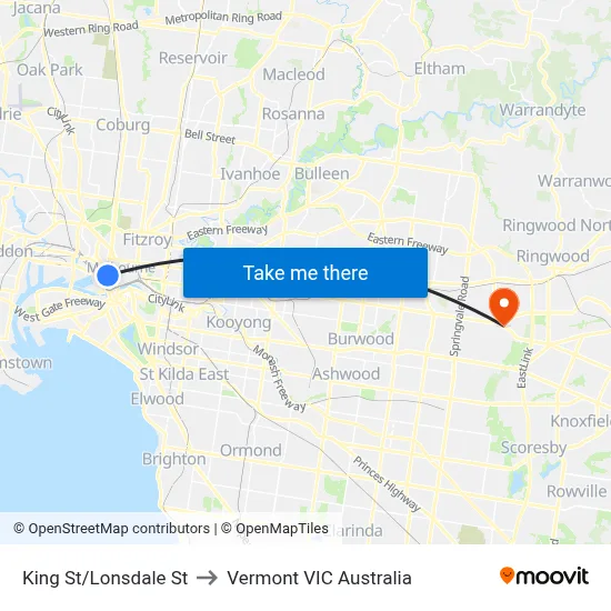 King St/Lonsdale St to Vermont VIC Australia map