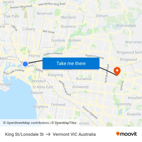 King St/Lonsdale St to Vermont VIC Australia map