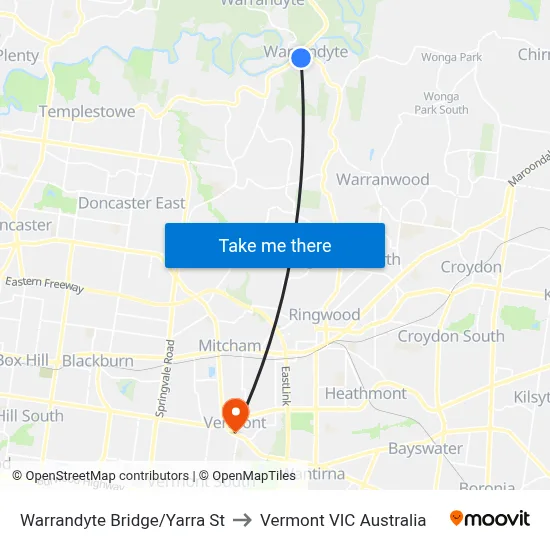 Warrandyte Bridge/Yarra St to Vermont VIC Australia map