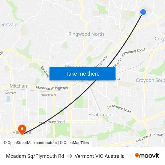 Mcadam Sq/Plymouth Rd to Vermont VIC Australia map