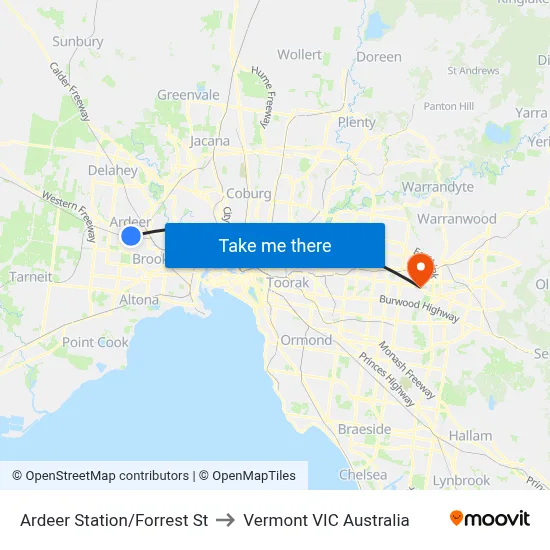 Ardeer Station/Forrest St to Vermont VIC Australia map