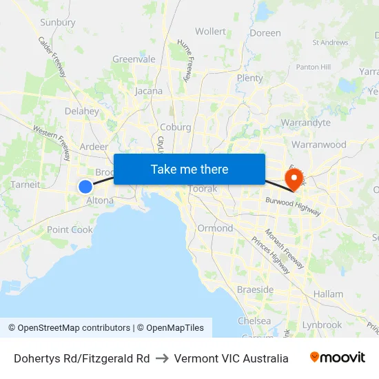 Dohertys Rd/Fitzgerald Rd to Vermont VIC Australia map