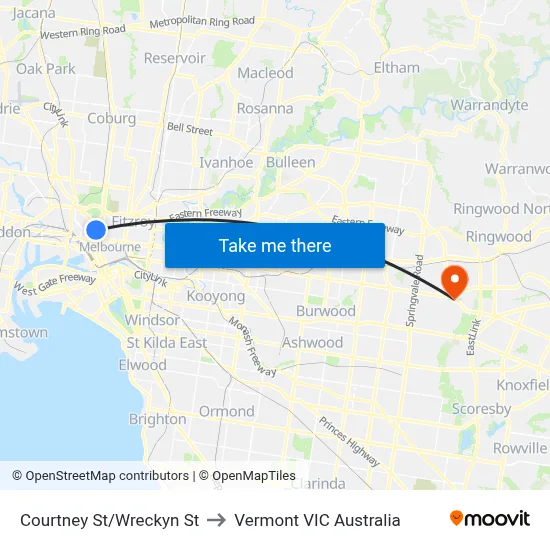 Courtney St/Wreckyn St to Vermont VIC Australia map