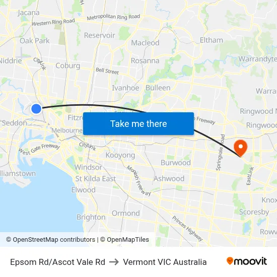 Epsom Rd/Ascot Vale Rd to Vermont VIC Australia map