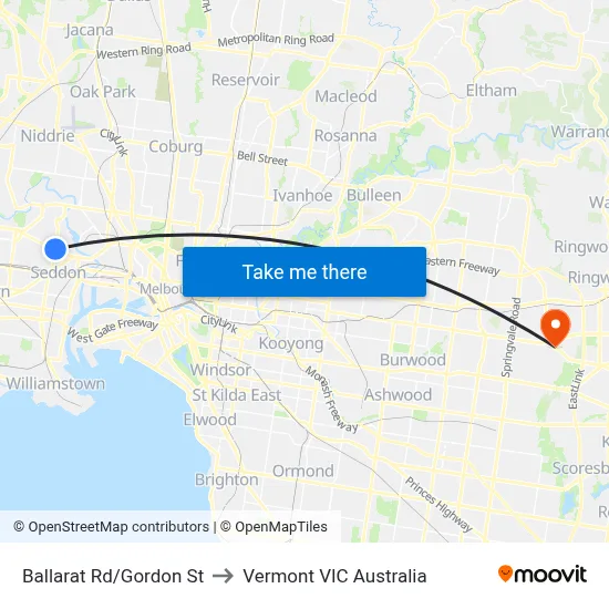 Ballarat Rd/Gordon St to Vermont VIC Australia map