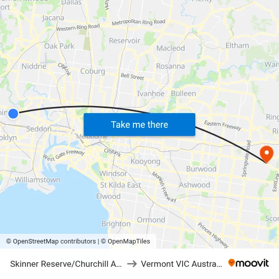 Skinner Reserve/Churchill Ave to Vermont VIC Australia map