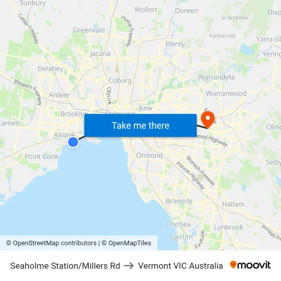 Seaholme Station/Millers Rd to Vermont VIC Australia map