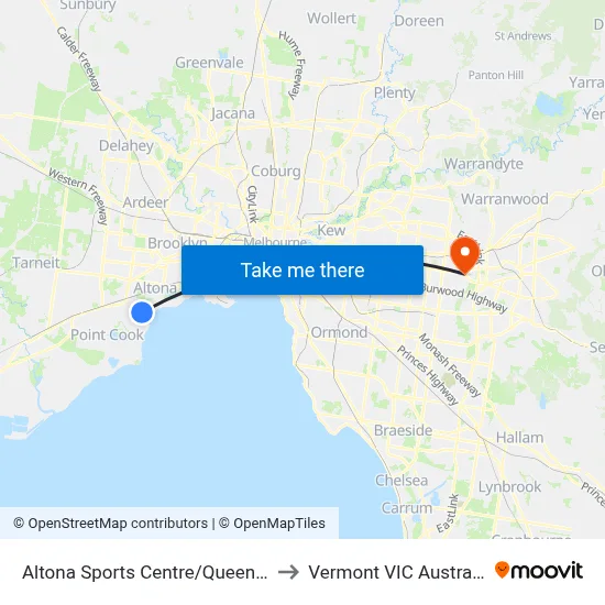 Altona Sports Centre/Queen St to Vermont VIC Australia map
