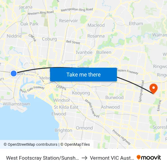 West Footscray Station/Sunshine Rd to Vermont VIC Australia map