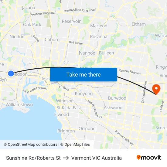 Sunshine Rd/Roberts St to Vermont VIC Australia map