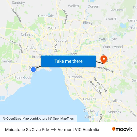 Maidstone St/Civic Pde to Vermont VIC Australia map