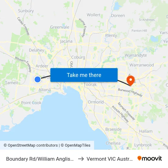Boundary Rd/William Angliss Dr to Vermont VIC Australia map
