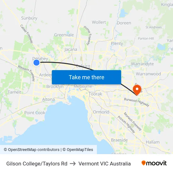 Gilson College/Taylors Rd to Vermont VIC Australia map