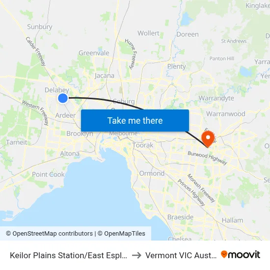 Keilor Plains Station/East Esplanade to Vermont VIC Australia map