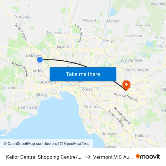 Keilor Central Shopping Centre/Taylors Rd to Vermont VIC Australia map