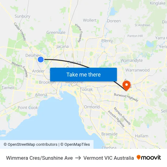 Wimmera Cres/Sunshine Ave to Vermont VIC Australia map