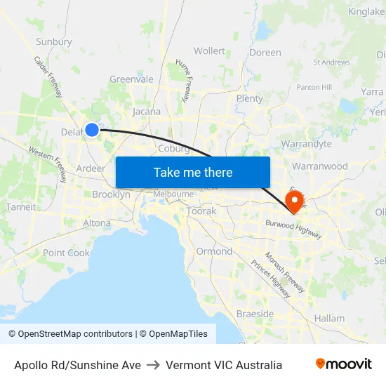 Apollo Rd/Sunshine Ave to Vermont VIC Australia map