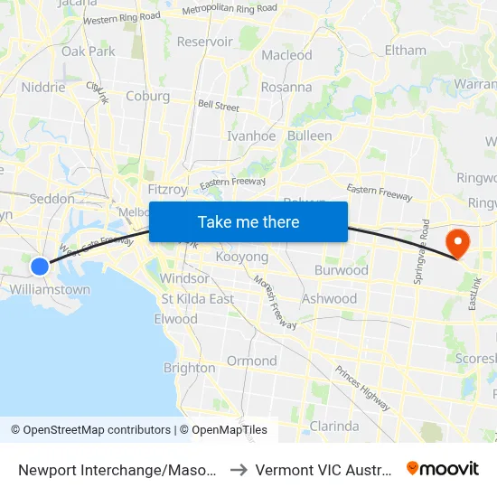 Newport Interchange/Mason St to Vermont VIC Australia map