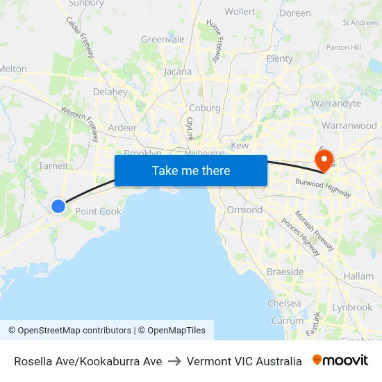 Rosella Ave/Kookaburra Ave to Vermont VIC Australia map