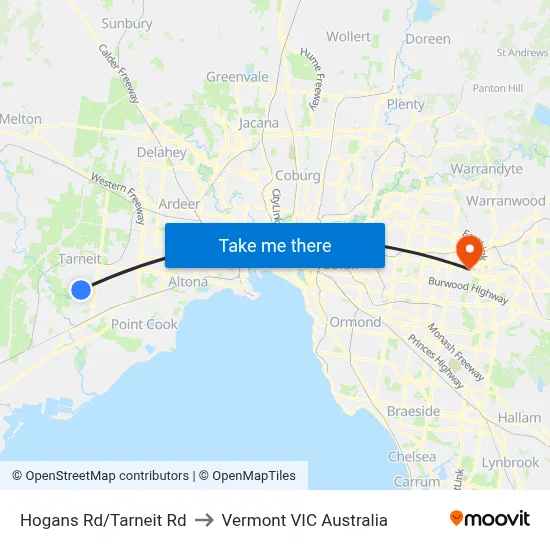 Hogans Rd/Tarneit Rd to Vermont VIC Australia map