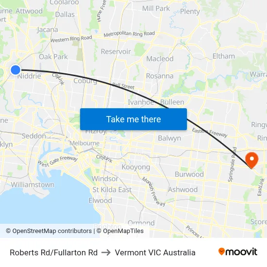 Roberts Rd/Fullarton Rd to Vermont VIC Australia map