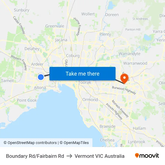 Boundary Rd/Fairbairn Rd to Vermont VIC Australia map