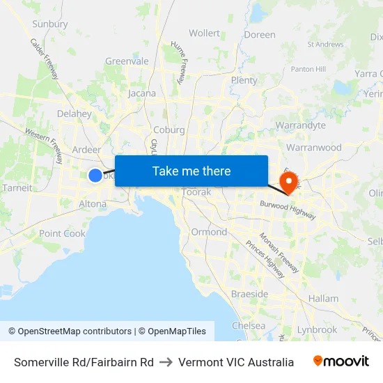 Somerville Rd/Fairbairn Rd to Vermont VIC Australia map