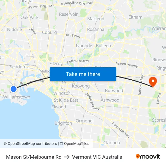 Mason St/Melbourne Rd to Vermont VIC Australia map