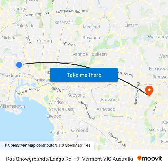 Ras Showgrounds/Langs Rd to Vermont VIC Australia map
