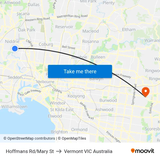 Hoffmans Rd/Mary St to Vermont VIC Australia map