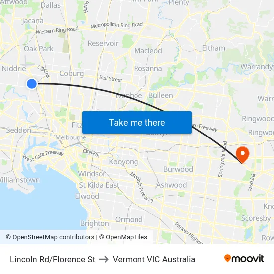 Lincoln Rd/Florence St to Vermont VIC Australia map