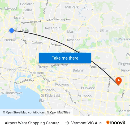 Airport West Shopping Centre/Louis St to Vermont VIC Australia map