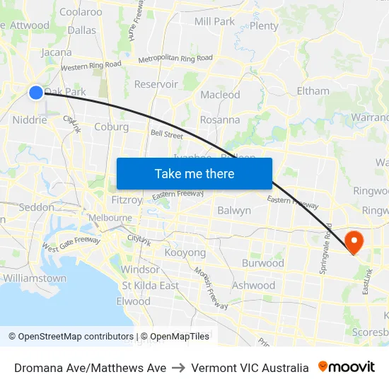 Dromana Ave/Matthews Ave to Vermont VIC Australia map