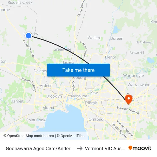 Goonawarra Aged Care/Anderson Rd to Vermont VIC Australia map