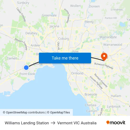 Williams Landing Station to Vermont VIC Australia map