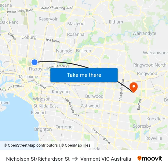 Nicholson St/Richardson St to Vermont VIC Australia map