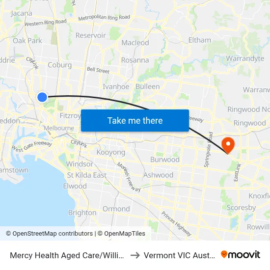 Mercy Health Aged Care/William St to Vermont VIC Australia map