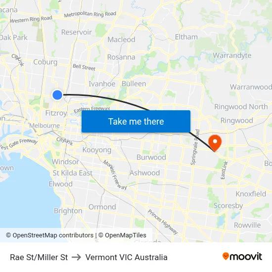 Rae St/Miller St to Vermont VIC Australia map