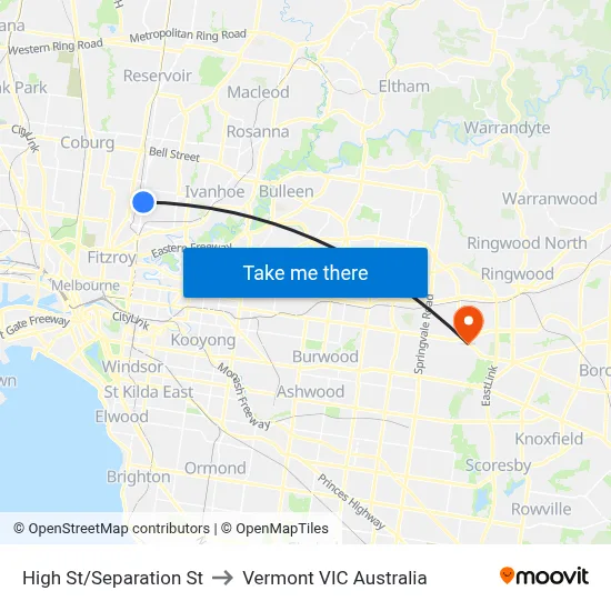 High St/Separation St to Vermont VIC Australia map