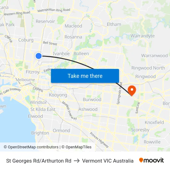 St Georges Rd/Arthurton Rd to Vermont VIC Australia map