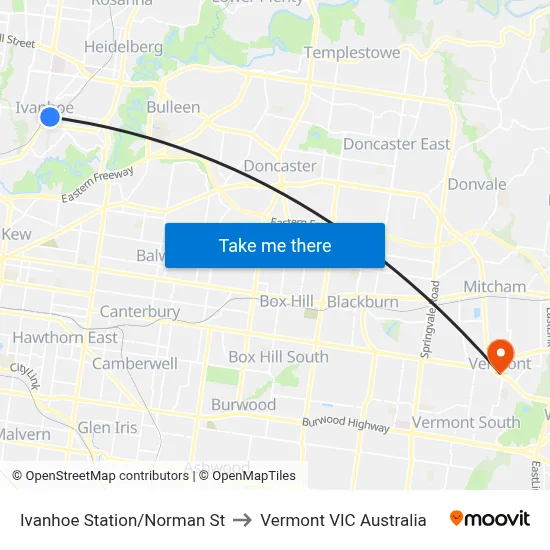 Ivanhoe Station/Norman St to Vermont VIC Australia map