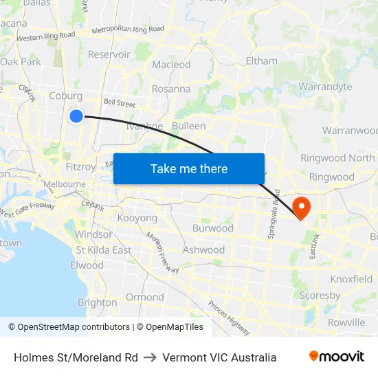 Holmes St/Moreland Rd to Vermont VIC Australia map