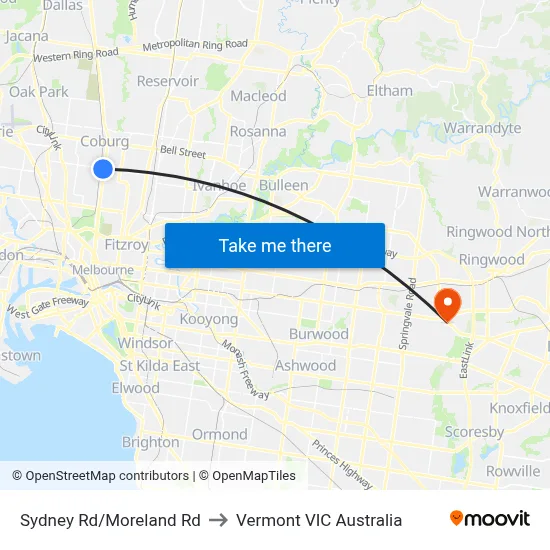 Sydney Rd/Moreland Rd to Vermont VIC Australia map