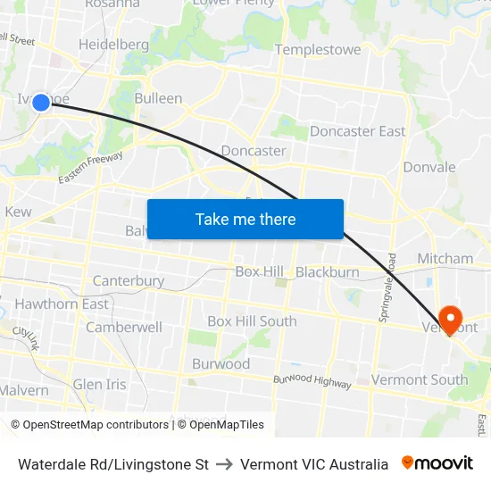 Waterdale Rd/Livingstone St to Vermont VIC Australia map