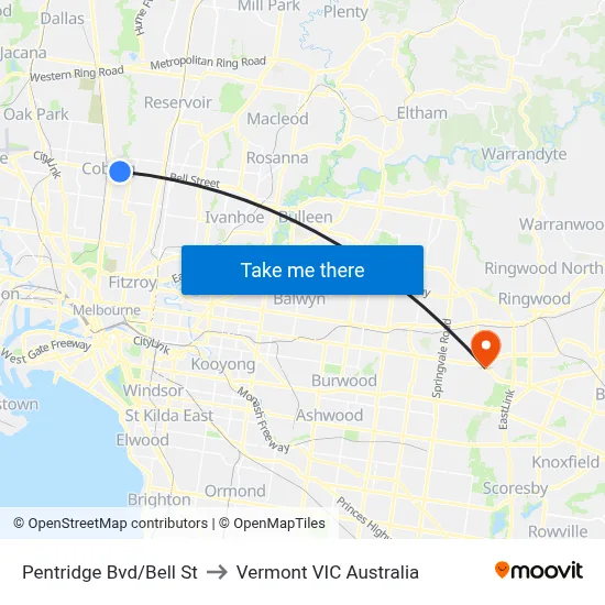 Pentridge Bvd/Bell St to Vermont VIC Australia map