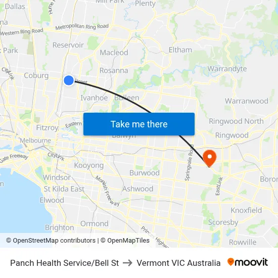 Panch Health Service/Bell St to Vermont VIC Australia map