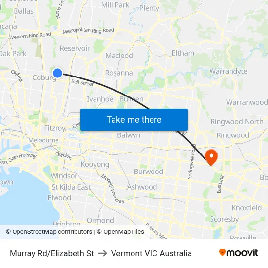 Murray Rd/Elizabeth St to Vermont VIC Australia map