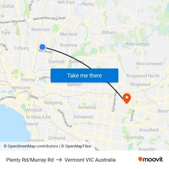 Plenty Rd/Murray Rd to Vermont VIC Australia map